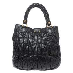 Pre Owned حقيبة يد ميو ميو أبريتو جلد مبطنة سوداء 