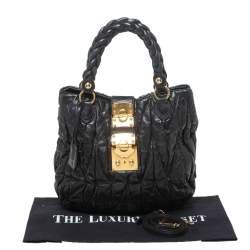 Pre Owned حقيبة يد ميو ميو أبريتو جلد مبطنة سوداء 