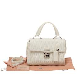 Pre Owned Miu Miu White Matelassé Leather Flap Top Handle Bag