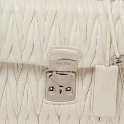 Pre Owned Miu Miu White Matelassé Leather Flap Top Handle Bag