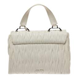 Pre Owned Miu Miu White Matelassé Leather Flap Top Handle Bag