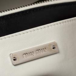 Pre Owned Miu Miu White Matelassé Leather Flap Top Handle Bag