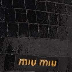 Pre Owned Miu Miu Black Croc Embossed Patent Leather Frame Clutch