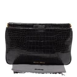 Pre Owned Miu Miu Black Croc Embossed Patent Leather Frame Clutch