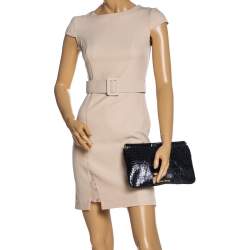 Pre Owned Miu Miu Black Croc Embossed Patent Leather Frame Clutch