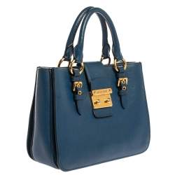 Pre Owned حقيبة كتف ميو ميو مادراس متوسطة جلد أزرق