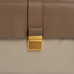 Pre Owned Miu Miu Two Tone Beige Leather Madras Top Handle Bag