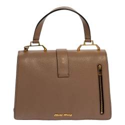 Pre Owned Miu Miu Two Tone Beige Leather Madras Top Handle Bag