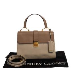 Pre Owned Miu Miu Two Tone Beige Leather Madras Top Handle Bag