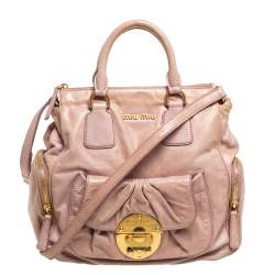 Miu Miu Old Rose Vitello Leather Gathered Tote Miu Miu