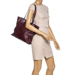 Pre Owned Miu Miu Burgundy Leather Shopper Tote