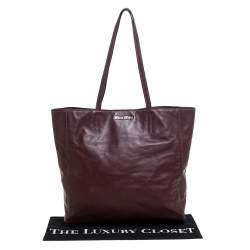 Pre Owned Miu Miu Burgundy Leather Shopper Tote