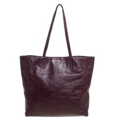 Pre Owned Miu Miu Burgundy Leather Shopper Tote
