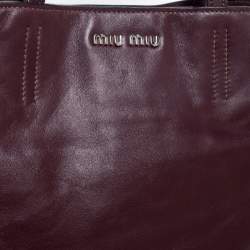 Pre Owned Miu Miu Burgundy Leather Shopper Tote