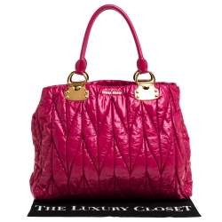 Pre Owned Miu Miu Pink Matelasse Patent Leather Tote