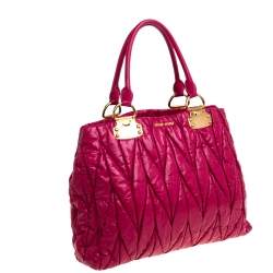 Pre Owned Miu Miu Pink Matelasse Patent Leather Tote