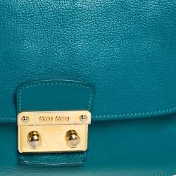 Pre Owned Miu Miu Green Madras Leather Push Lock Flap Top Handle Bag