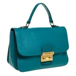 Pre Owned Miu Miu Green Madras Leather Push Lock Flap Top Handle Bag