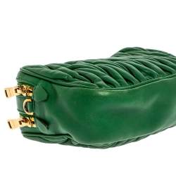 Pre Owned Miu Miu Green Matelasse Leather Mini Crossbody Bag