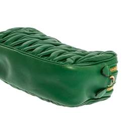 Pre Owned Miu Miu Green Matelasse Leather Mini Crossbody Bag