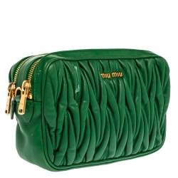Pre Owned Miu Miu Green Matelasse Leather Mini Crossbody Bag