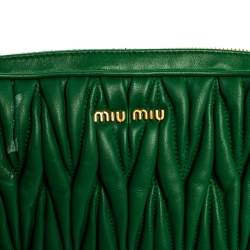 Pre Owned Miu Miu Green Matelasse Leather Mini Crossbody Bag