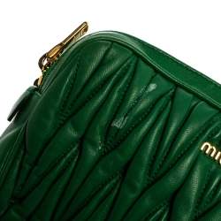 Pre Owned Miu Miu Green Matelasse Leather Mini Crossbody Bag
