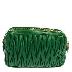 Pre Owned Miu Miu Green Matelasse Leather Mini Crossbody Bag