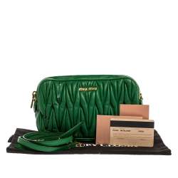 Pre Owned Miu Miu Green Matelasse Leather Mini Crossbody Bag