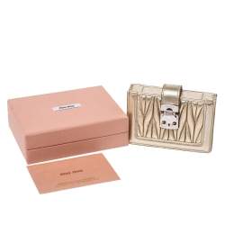 Miu Miu Metallic Gold Matelasse Leather Card Holder