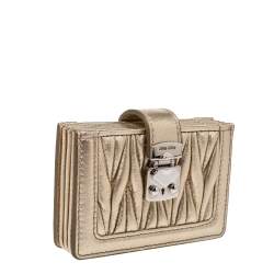 Miu Miu Metallic Gold Matelasse Leather Card Holder