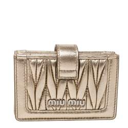 Miu Miu Metallic Gold Matelasse Leather Card Holder