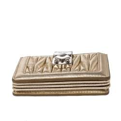 Miu Miu Metallic Gold Matelasse Leather Card Holder