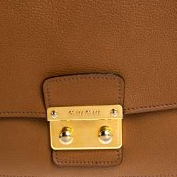 Pre Owned Miu Miu Brown Madras Leather Push Lock Flap Top Handle Bag