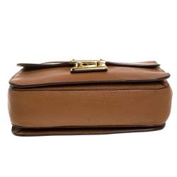 Pre Owned Miu Miu Brown Madras Leather Push Lock Flap Top Handle Bag