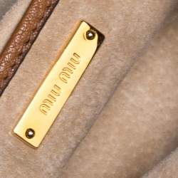Pre Owned Miu Miu Brown Madras Leather Push Lock Flap Top Handle Bag
