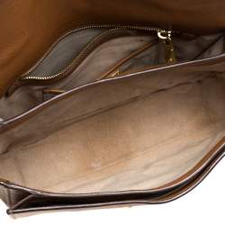Pre Owned Miu Miu Brown Madras Leather Push Lock Flap Top Handle Bag