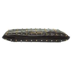 Pre Owned Miu Miu Dark Brown Leather Studded Clutch