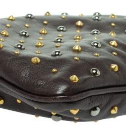 Pre Owned Miu Miu Dark Brown Leather Studded Clutch