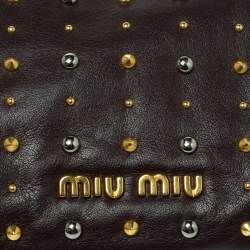 Pre Owned Miu Miu Dark Brown Leather Studded Clutch