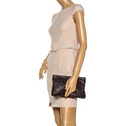 Pre Owned Miu Miu Dark Brown Leather Studded Clutch