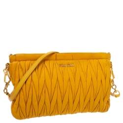 Pre Owned Miu Miu Yellow Metalasse Leather Crossbody Bag