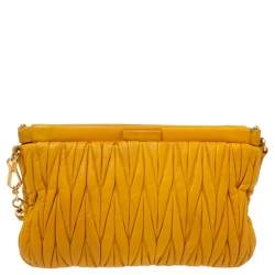 Pre Owned Miu Miu Yellow Metalasse Leather Crossbody Bag