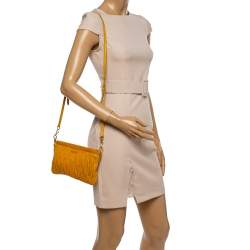 Pre Owned Miu Miu Yellow Metalasse Leather Crossbody Bag