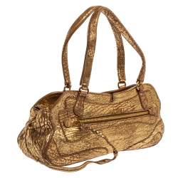 Pre Owned Miu Miu Gold Textured Leather Pocket Zip Shoulder Bag