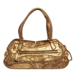 Pre Owned Miu Miu Gold Textured Leather Pocket Zip Shoulder Bag