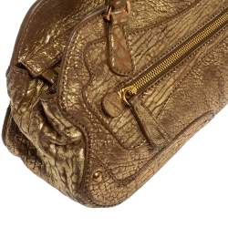 Pre Owned Miu Miu Gold Textured Leather Pocket Zip Shoulder Bag