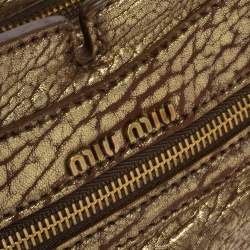 Pre Owned Miu Miu Gold Textured Leather Pocket Zip Shoulder Bag