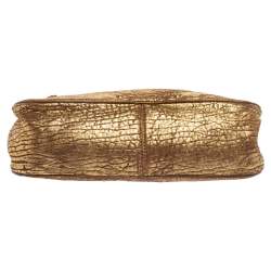 Pre Owned Miu Miu Gold Textured Leather Pocket Zip Shoulder Bag