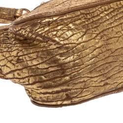 Pre Owned Miu Miu Gold Textured Leather Pocket Zip Shoulder Bag